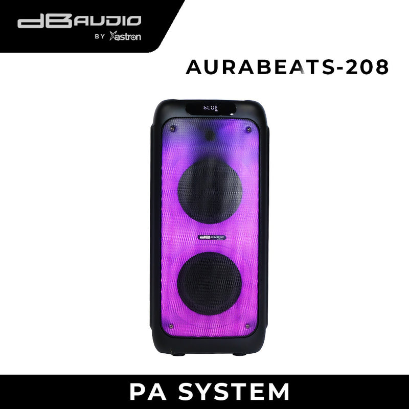 DB Audio by Astron AURABEATS208 Portable Bluetooth Speaker- Rechargeable | 2 Free Wireless Mic | Outdoor or Karaoke Use | 1000W | 8