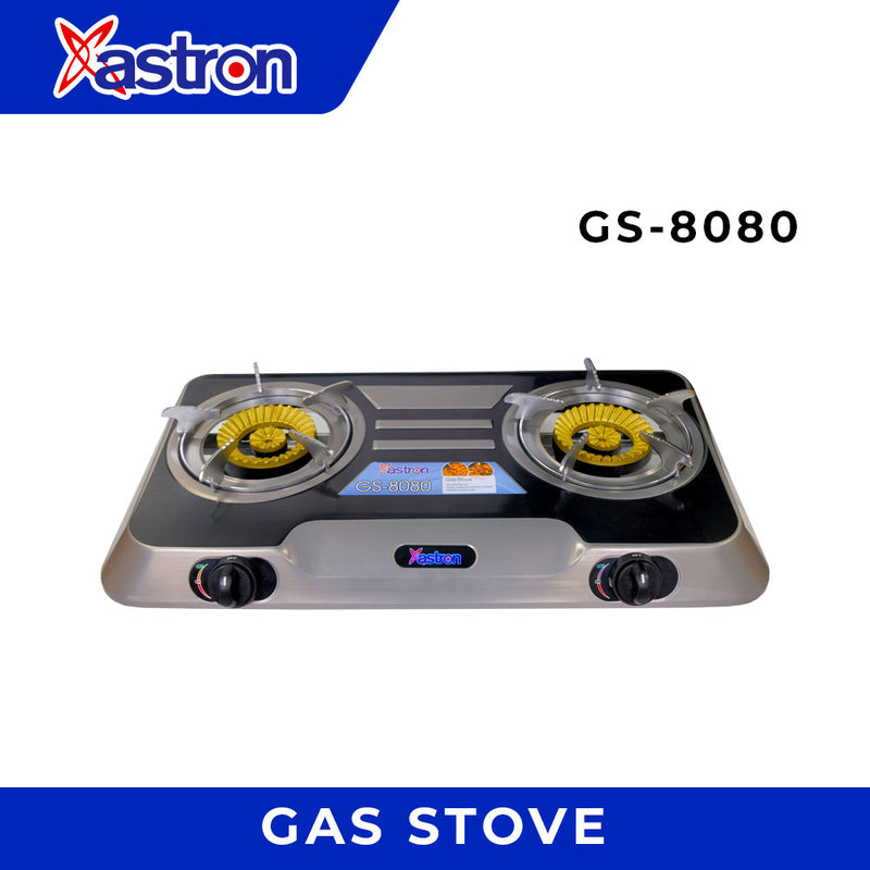 Astron GS8080 Double Burner Gas Stove | Heavy Duty Cast Iron | Stainless Steel Build