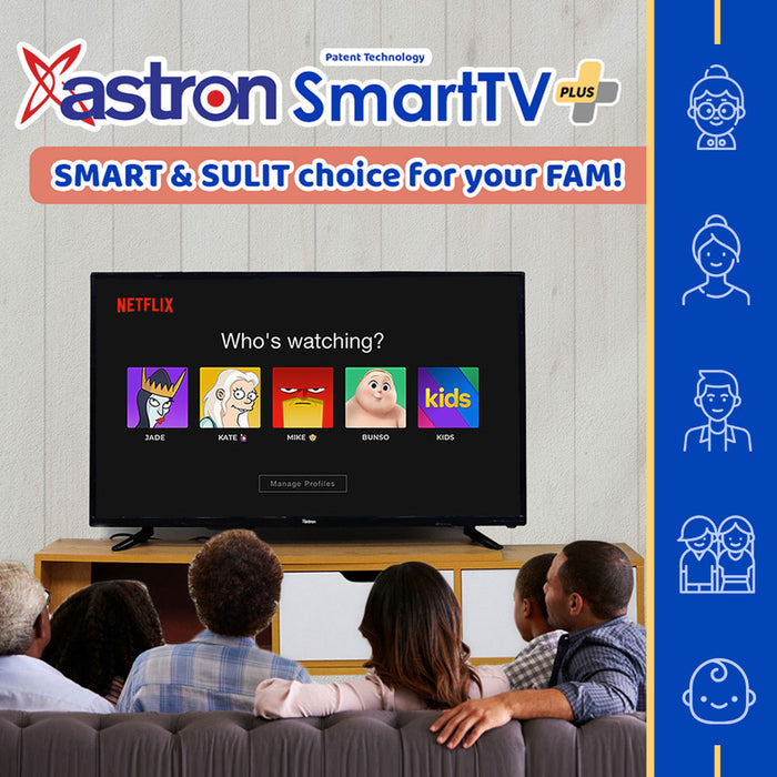Astron 43" Smart TV+ [A-LED4577+] | Online Exclusive | 1080p Resolution | Netflix | 490+ FREE YouTube Channels | 2 Year Warranty