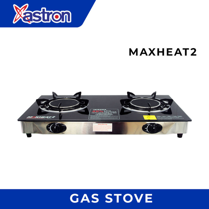 Astron MAXHEAT2 Double Burner Infrared Gas Stove | Heavy Duty | Ceramic Burner | Tempered Glass Top