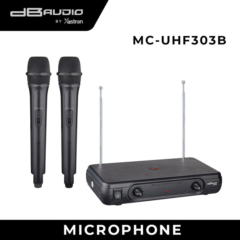 Db Audio by Astron MCUHF303B 2 Wireless Microphone - Ultra High Frequency | Battery Powered (AA)| Ideal for Karaoke & Events | Long-Range Performance