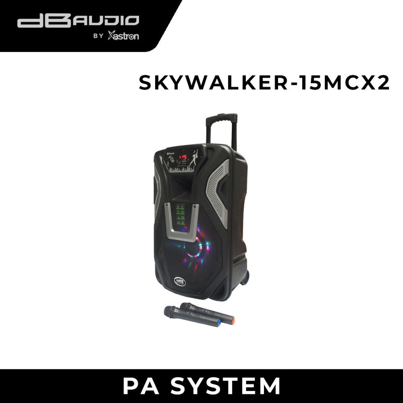 DB Audio by Astron SKYWALKER15MCX2 Portable Mobile Trolley Speaker - Bluetooth | 2 Free Wireless Mic | Outdoor and Karaoke Use | 1500W | 15