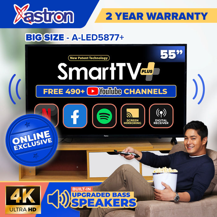 Astron 55" Smart TV+ [A-LED5877+] | Online Exclusive | 4K Resolution | Netflix | 490+ FREE YouTube Channels | 2 Year Warranty