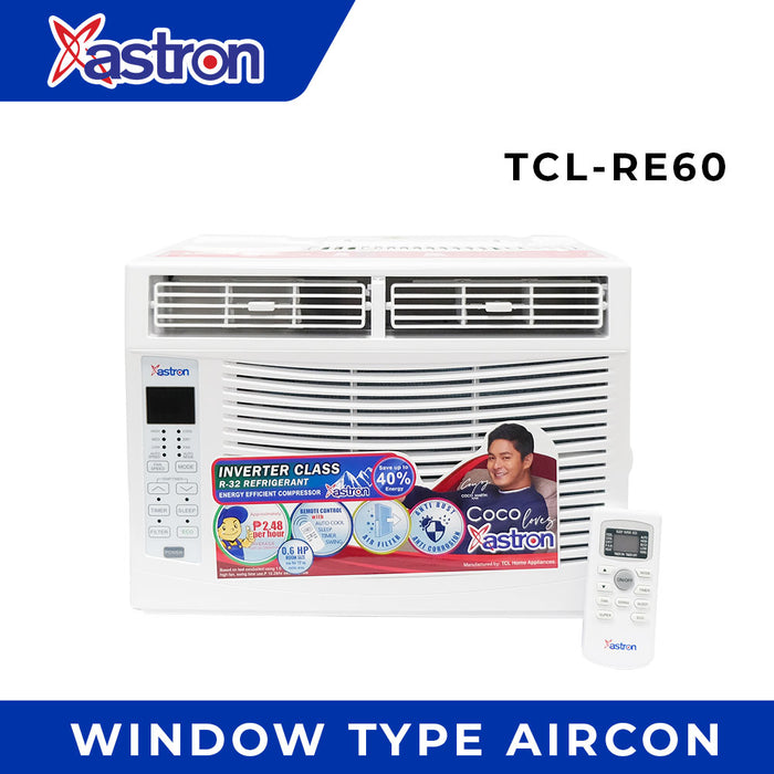Astron 0.6HP Inverter Class WindowType Aircon | TCLRE60 | Energy-Saving | Built-In Filter | Anti-Rust Body | With Remote