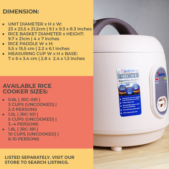 Astron JRC-101 1L Jar Type Rice Cooker (Nude Beige)  5 cups  350W  3-4 persons  free paddle  aesthetic rice cooker  minimalist rice cooker  pastel rice cooker  small rice cooker