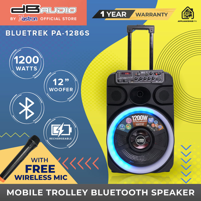 DB Audio by Astron BLUETREK PA-1286S Portable Mobile Trolley Bluetooth Speaker (1200W) (1 FREE Mic) (12" woofer) (with horn tweeter)  outdoor speaker  speaker for karaoke