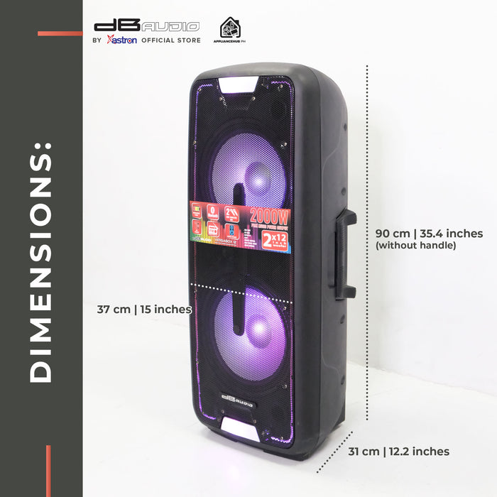 DB Audio by Astron VERSABOX-12 Portable Mobile Trolley Bluetooth Speaker (2000W) (2 FREE Mics) (12" Woofer x 2)  outdoor speaker  speaker for karaoke  rechargeable