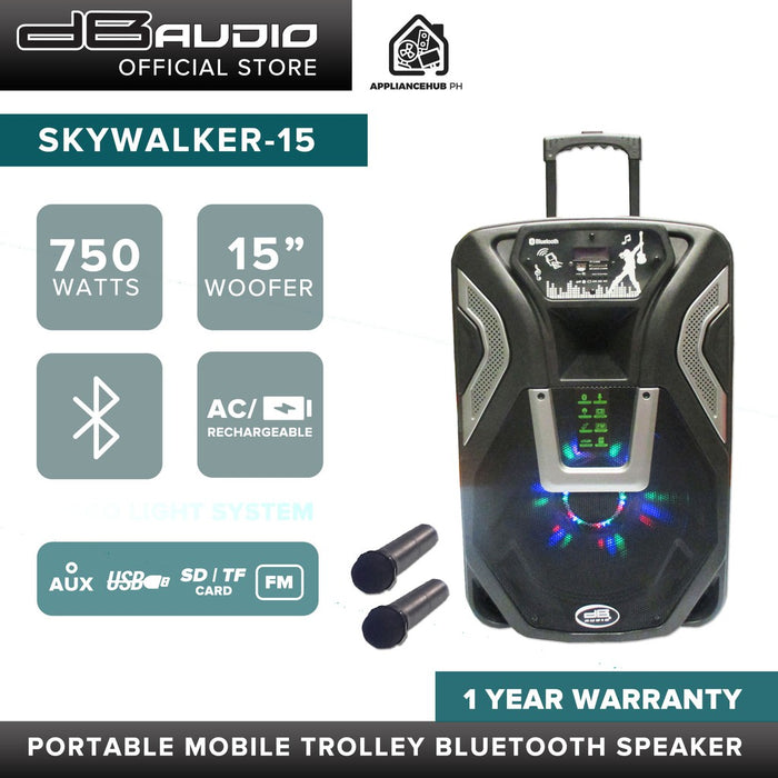 DB Audio Skywalker-15 Portable Mobile Trolley Bluetooth Speaker (15 inch woofer) (750W)