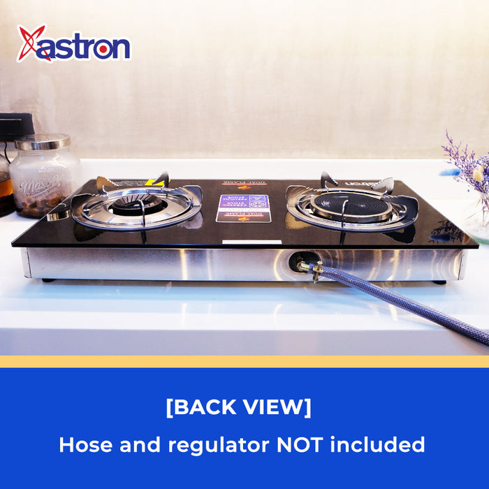 Astron DUAL FLAME Ceramic and Metal Double Burner Gas Stove with Tempered Glass Top  infrared burner