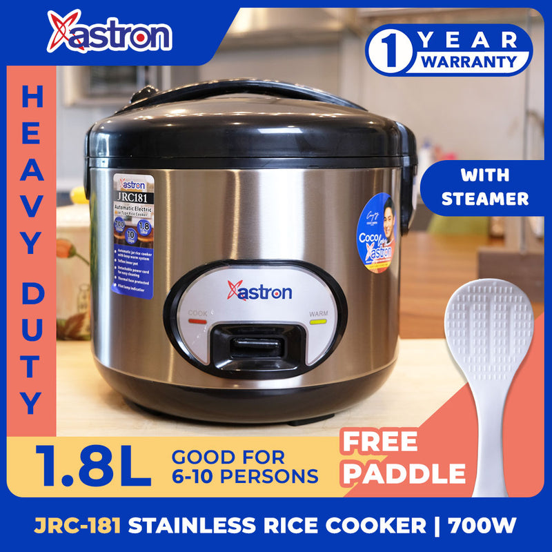 Astron JRC-181 1.8L Stainless Steel Rice Cooker w/ Steamer 10 Cups 700W 6-10 Persons free paddle big rice cooker