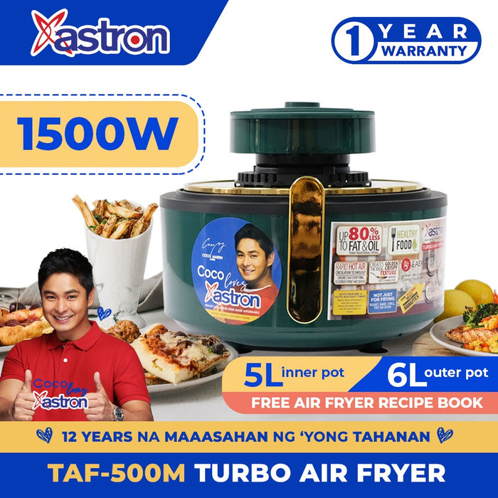Astron TAF-500M Turbo air fryer | 1500W | 5L inner pot | 6L outer pot | free air fryer recipe book