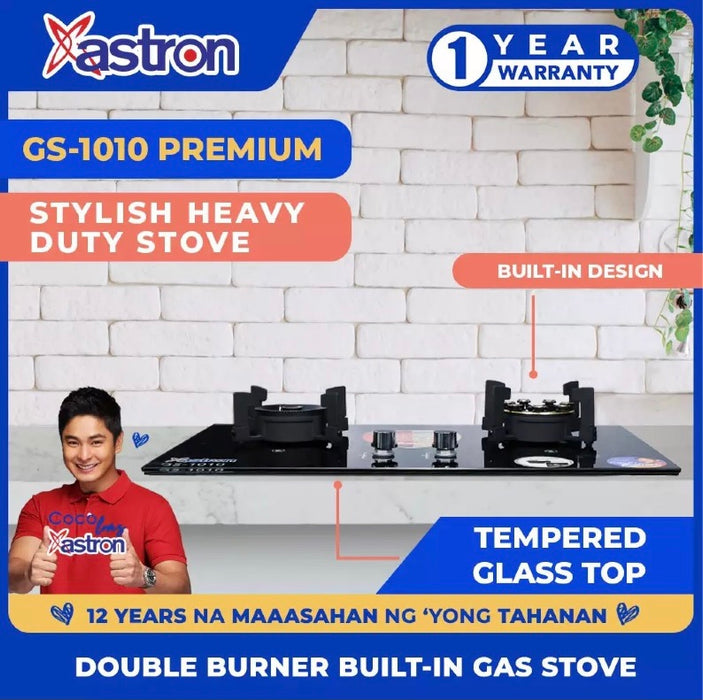ASTRON GS-1010 Built-in Double Burner Gas Stove with Hob and Tempered Glass Top