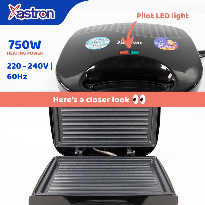 Astron SM-100 sandwich maker | 750W | nonstick coating plate | double sided heating