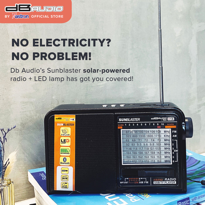 Db Audio Sunblaster Solar Powered AM/FM Radio and LED Lamp (Bluetooth  TF Card) (Emergency Light)