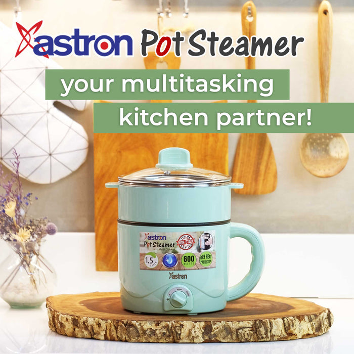 Astron POT STEAMER and MULTI COOKER  (Pastel Green) (1.5L) (600W)  Electric cooker  Electric pot  non-stick teflon coating