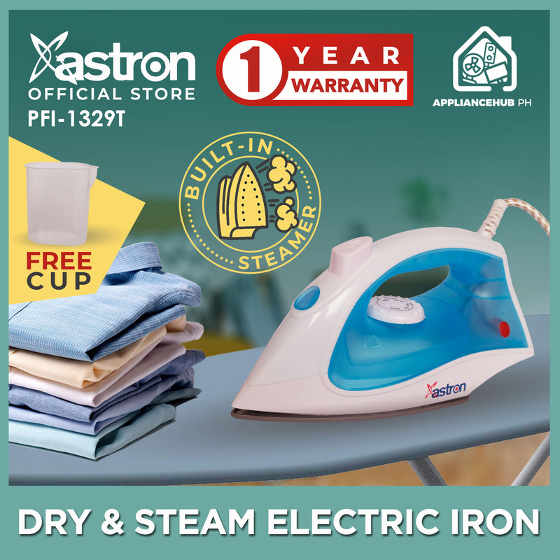 Astron PFI1329T Electric Flat Iron - Dry & Steam | 1200W | with Built-in Steamer | FREE Cup