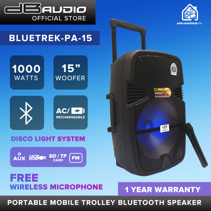 [FREE Wireless Microphone] Db Audio Bluetrek-PA-15 Portable Mobile Trolley Bluetooth Speaker HIFI Boombox (15 inch woofer) (1000W)