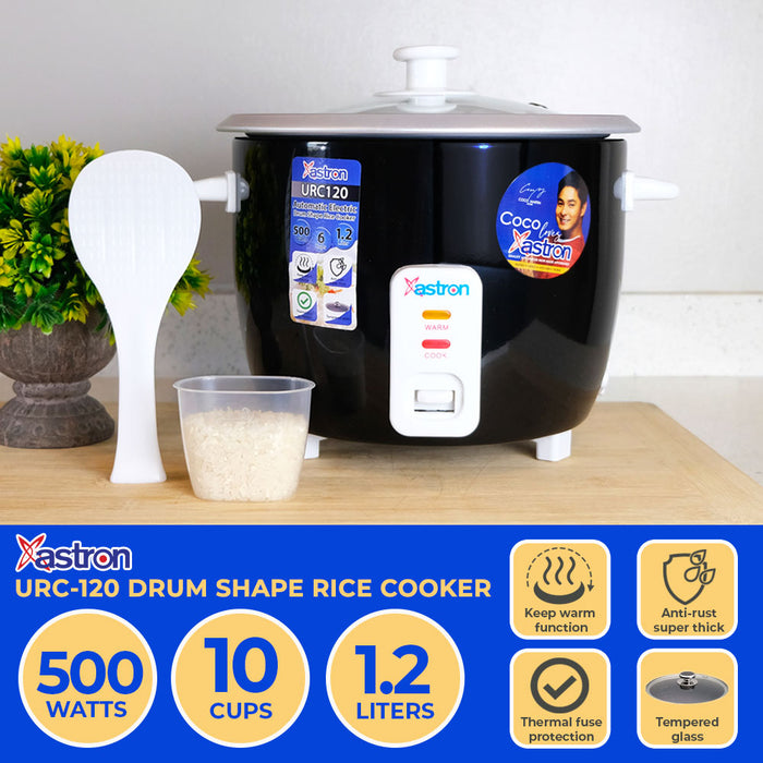 Astron URC-120 1.2L Drum Shape Rice Cooker (Black)  6 cups  500W  4-6 persons  free paddle  aesthetic rice cooker  minimalist rice cooker  medium rice cooker