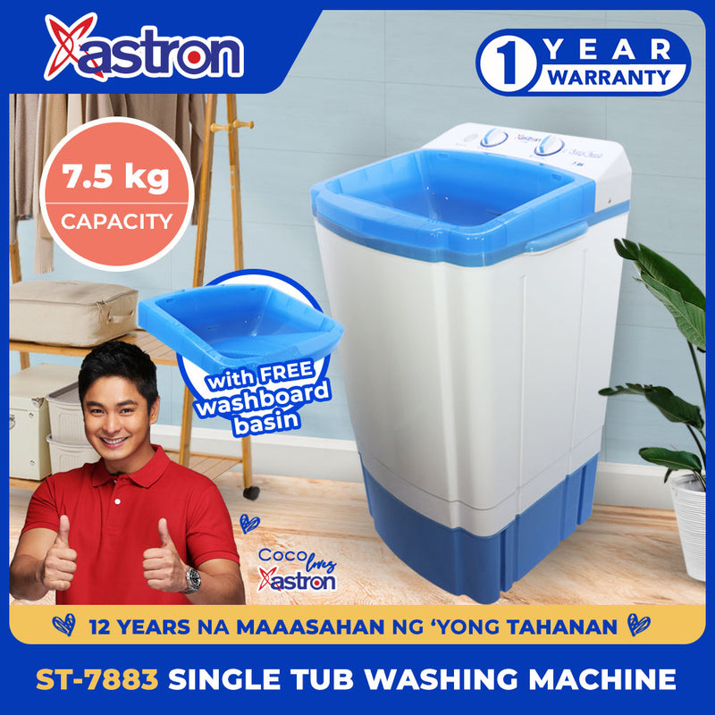 Astron ST-7883 Single Tub Washing Machine (Blue) 7.5 kg FREE Washboard Basin Easy-washing 1 Year Warranty