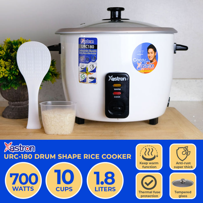 Astron URC-180 1.8L Drum Shape Rice Cooker (White)  10 cups  700W  6-10 persons  free paddle  aesthetic rice cooker  minimalist rice cooker  big rice cooker
