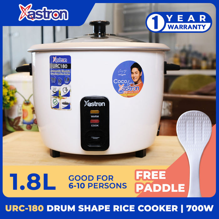 Astron URC-180 1.8L Drum Shape Rice Cooker (White)  10 cups  700W  6-10 persons  free paddle  aesthetic rice cooker  minimalist rice cooker  big rice cooker