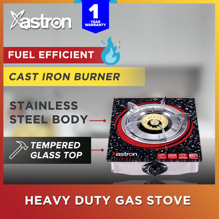 Astron GS-22 SINGLE Burner Heavy Duty Gas Stove with Tempered Glass Top  Cast Iron