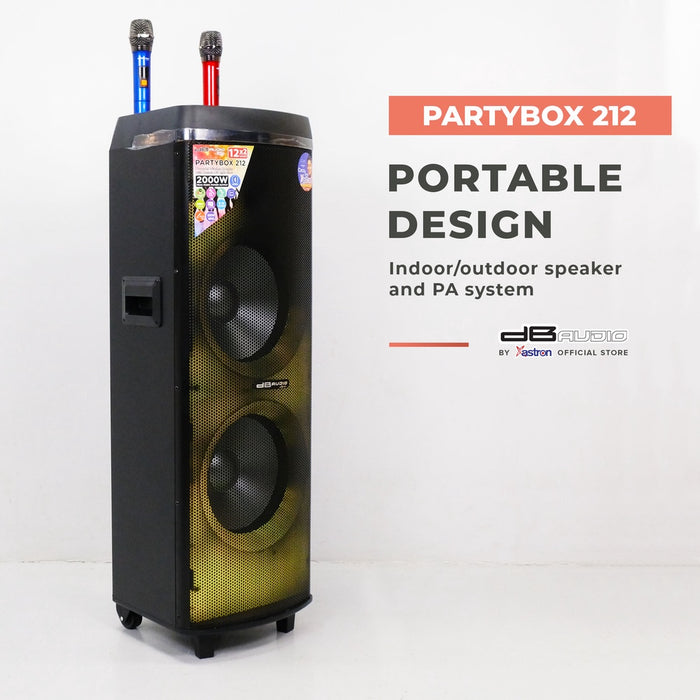 Db Audio PARTYBOX-212 Mobile trolley bluetooth speaker | 12" x 2 woofer | 2000W | rechargeable