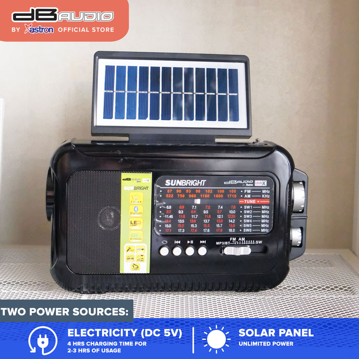 Db Audio Sunbright Solar Powered AM/FM Radio and LED Lamp and Flashlight (Bluetooth  TF Card) (Emergency Light)
