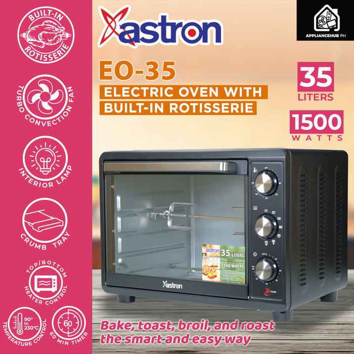 Astron EO-35 Electric Convection Oven with Built-in Rotisserie and Interior Lamp (35L) (1500W) (Black)