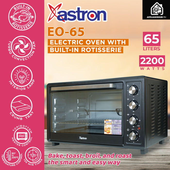 Astron EO-65 Electric Convection Oven with Built-in Rotisserie and Interior Lamp (65L) (2200W) (Black)