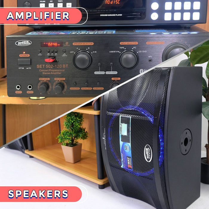 DB Audio SET-502-120BT 3 way loud speaker with amplifier | 1200 x 2 watts | 12" woofer | Bluetooth