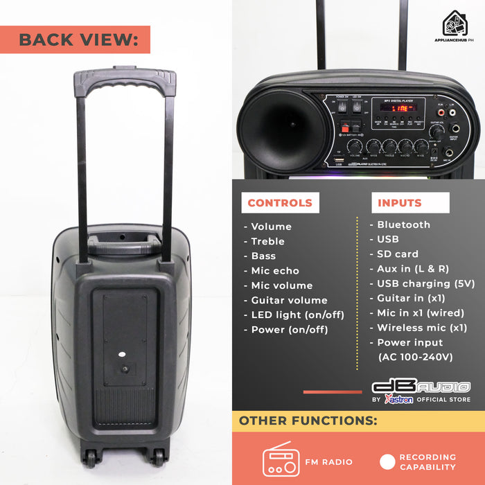 DB Audio by Astron BLUETREK PA-1278C Portable Mobile Trolley Bluetooth Speaker (1000W) (12" Woofer)(1 FREE Mic)  Outdoor Speaker  Karaoke