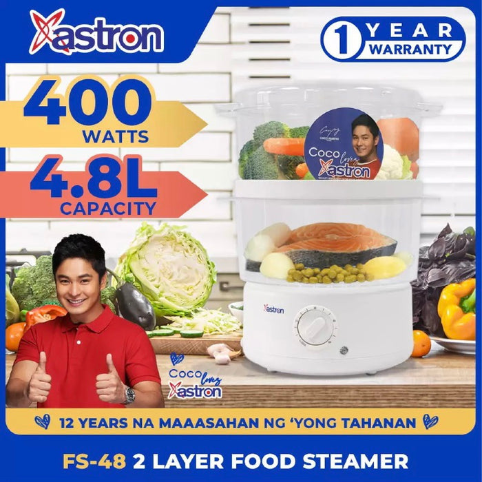Astron FS-48 2-Layer Electric Food Steamer 400W 4.8L (White) (1 Year Warranty)