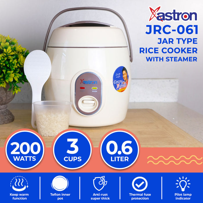 Astron JRC-061 0.6L Jar Type Rice Cooker (Nude Beige)  3 cups  200W  2-3 persons  free paddle  aesthetic rice cooker  minimalist rice cooker  pastel rice cooker  small rice cooker