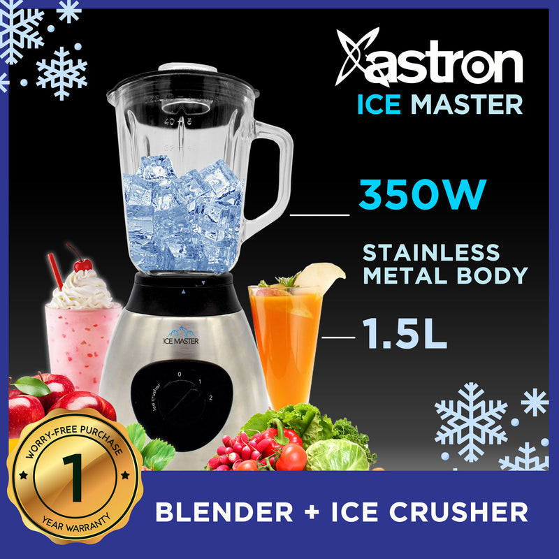 Astron ICEMASTER Blender | 1.8L Glass Jug | Ice Crusher | 350W Motor