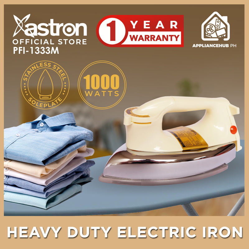 Astron PFI1333M Electric Flat Iron - Stainless Steel | Heavy Duty | Fast Heating | 1000W