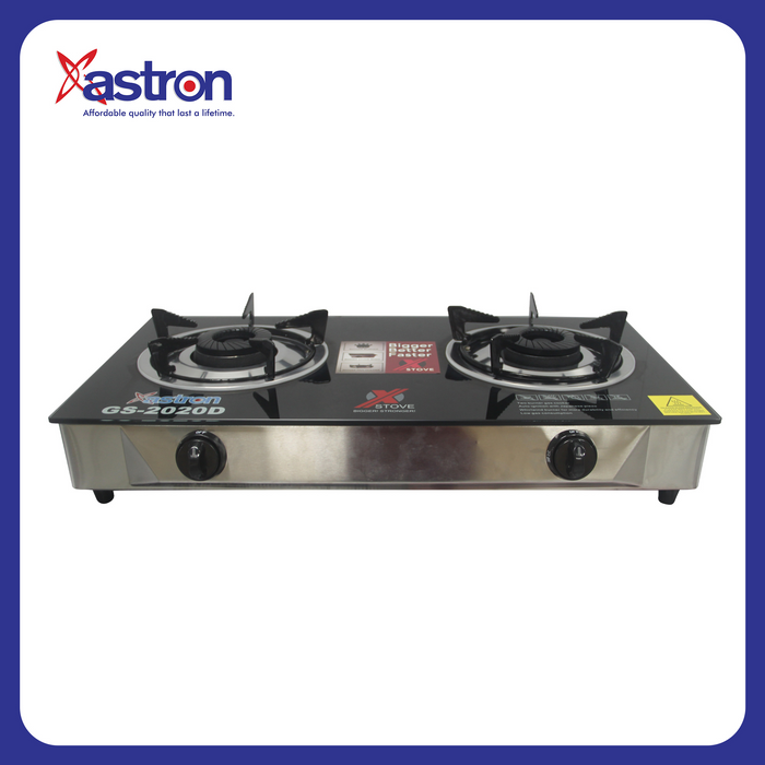 Astron GS-2020 Extra Heavy Duty Double Burner Gas Stove with Tempered Glass Top