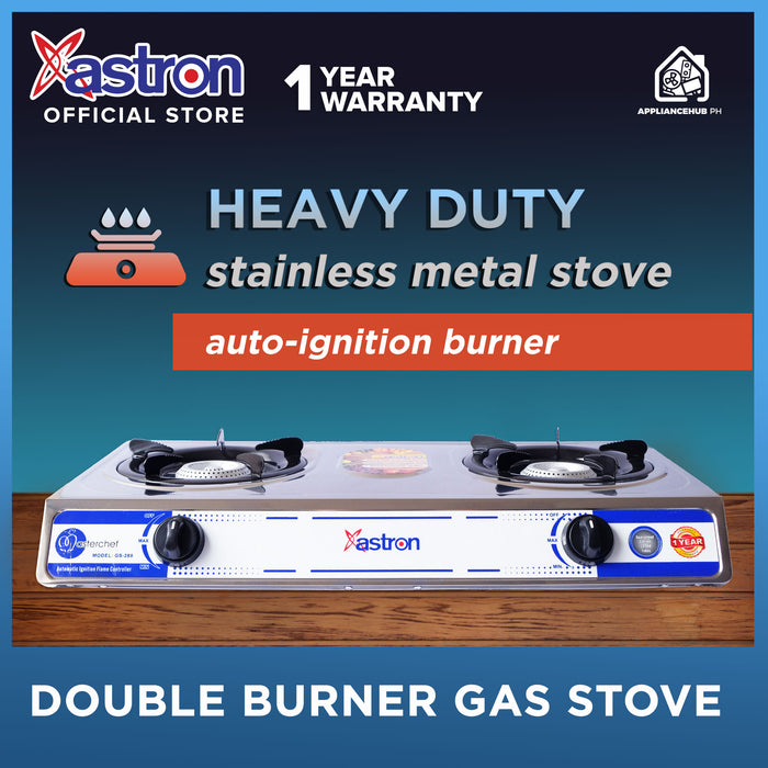 Astron GS288 Double Burner Gas Stove | Heavy Duty | Stainless Steel Body | Auto-Ignition Burner