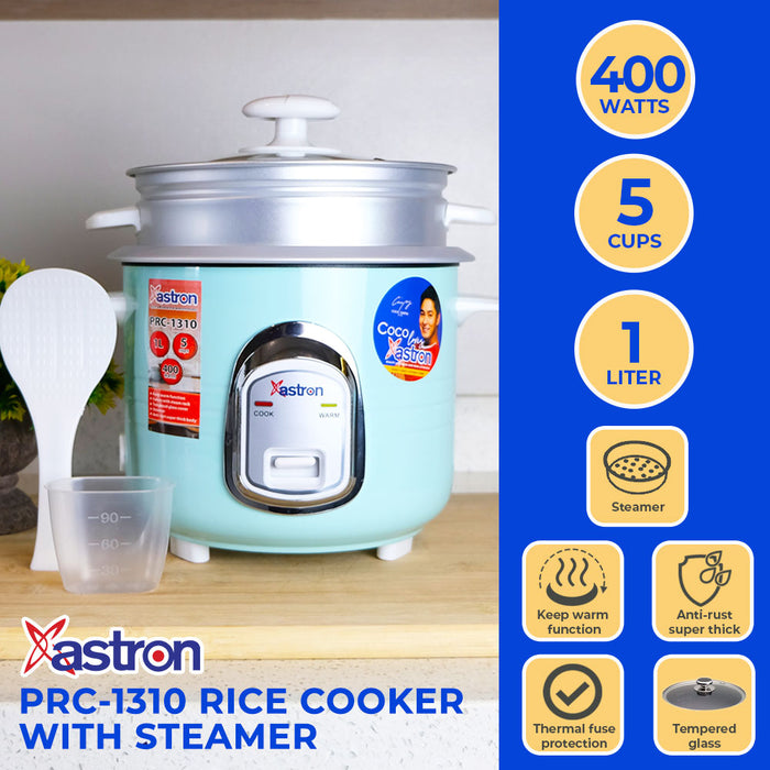 Astron PRC-1310 1L Rice Cooker with Steamer  5 cups  400W  3-4 persons  free paddle  aesthetic rice cooker  minimalist rice cooker  pastel green rice cooker  small rice cooker