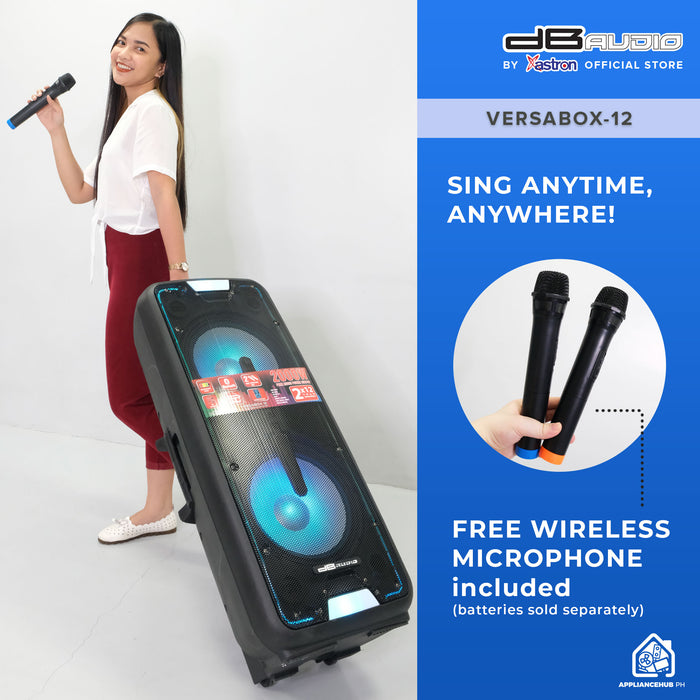 DB Audio by Astron VERSABOX-12 Portable Mobile Trolley Bluetooth Speaker (2000W) (2 FREE Mics) (12" Woofer x 2)  outdoor speaker  speaker for karaoke  rechargeable