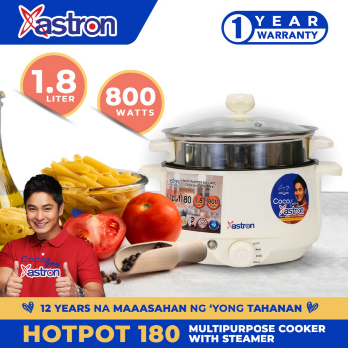 Astron HOTPOT-180 Multipurpose cooker with steamer  1.8L capacity  800W  nonstick coating plates  safe to touch