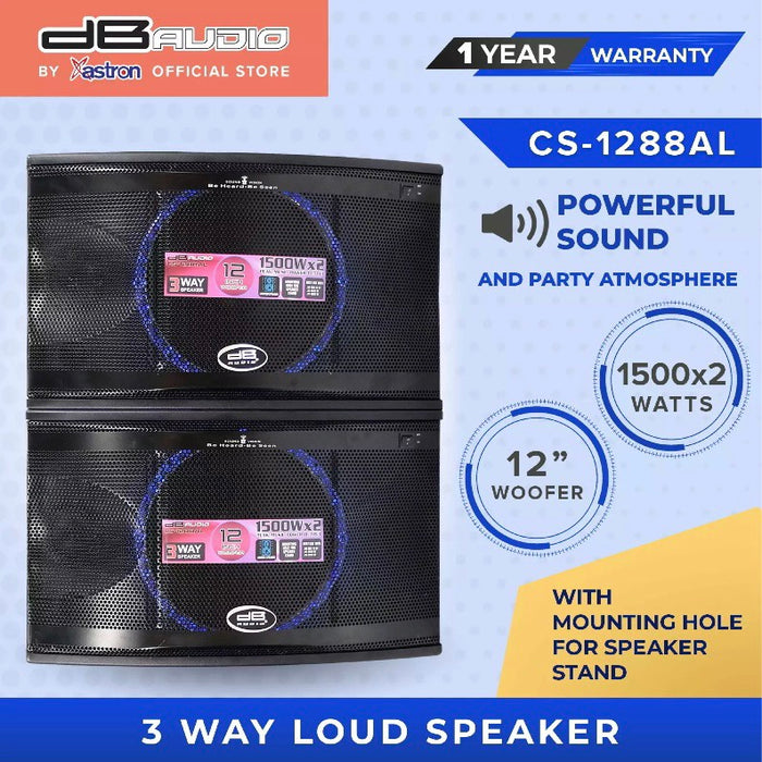 Db Audio CS-1288AL 3 way loud speaker 1500 x 2 watts 12" woofer with LED light with mounting hole for speaker stand