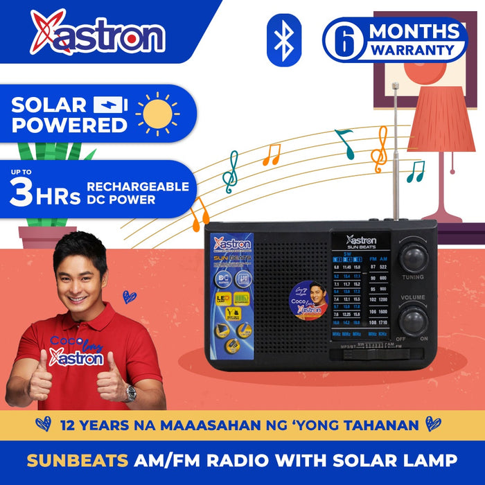 Astron SUNBEATS AM/FM Radio with Flashlight | Bluetooth | USB/TF card | DC rechargeable