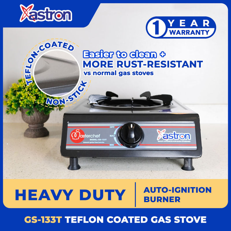 Astron GS133T Single Burner Gas Stove - Teflon Coated | Heavy Duty | Non-stick | Easy to Clean