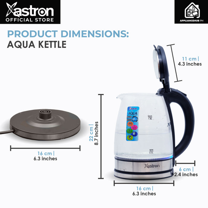 Astron AQUA Electric Glass Kettle with LED Light (1.8L) (1500W)  Fast boiling