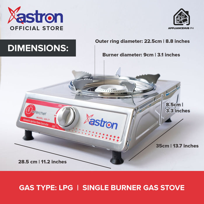 Astron GS-77 Heavy Duty Single Burner Gas Stove  Stainless Body