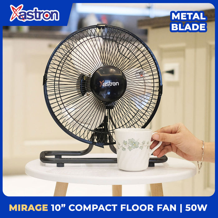 Astron MIRAGE 10" Industrial Floor Fan (50W) (Metal Blade) (Black)  Electric Fan  Compact Design