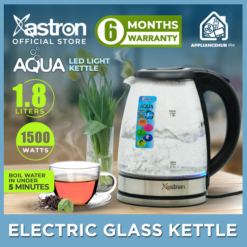 Astron AQUA Electric Glass Kettle - 2 Liter Capacity | with LED Light | 1500W | Fast Boil
