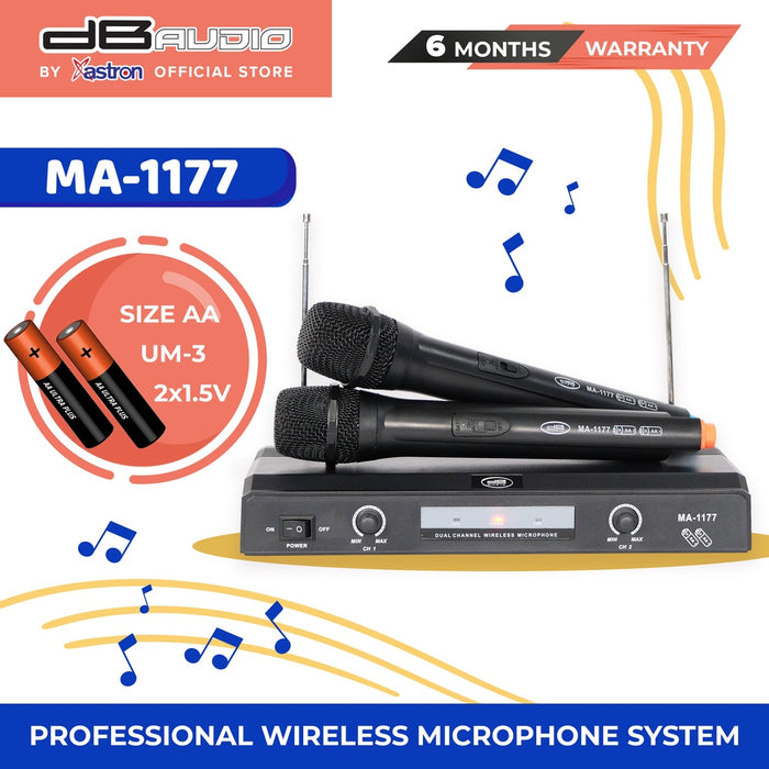 Db Audio MA-1177 Professional wireless microphone system | 2 wireless mic | size AA battery