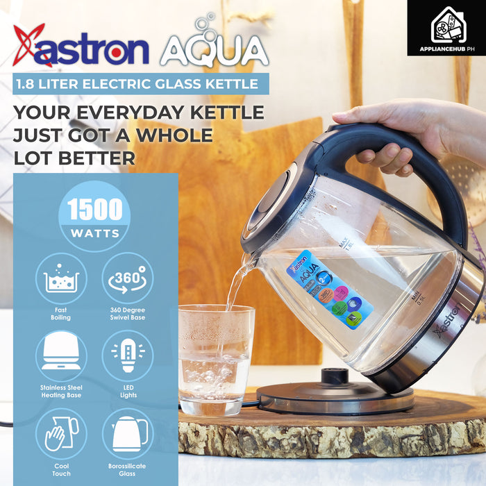 Astron AQUA Electric Glass Kettle with LED Light (1.8L) (1500W)  Fast boiling